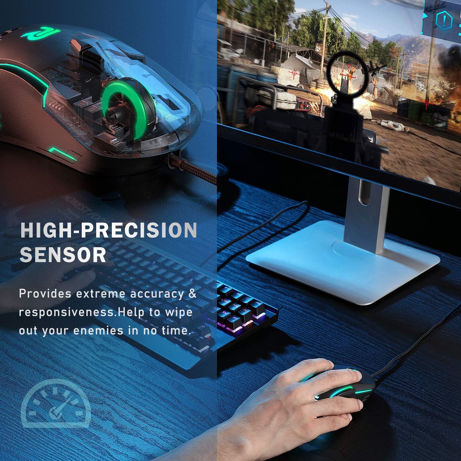 RUNMUS Gaming Mouse with 7 Programmable Buttons, Chroma RGB Backlight & 6400 Adjustable DPI, Ergonomic USB Computer Mouse with High Precision Sensor for Windows PC & Laptop Gamers, Mouse for Laptop: Computers & Accessories