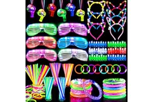 TURNMEON 178 Pcs Glow In The Dark New Years Eve Party Supplies 2026 Decorations with 6 Led Glasses 6 Light Up Headbands 12 Flashing Bracelets 6 Noise Makers Necklaces 100 Glow Sticks Party Favors for New Years