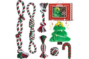 Aitmexcn Christmas Dog Rope Toys Set, 7 Pack Cotton Dog Toys for Large Dogs and Medium Small, Cute Interactive Squeaky Toy, Chewing Puppy Gaming Toy for Teeth Cleaning