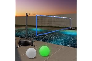 Haokelball Pool Volleyball Net Set with Light and Weighted Base 15ft-32ft Length Adjustable Portable Outdoor Volleyball Net for Pool with 2 Volleyballs and Pump