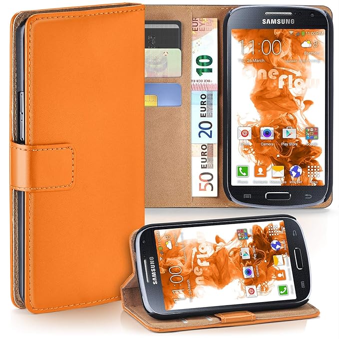 moex Samsung Galaxy S4 Mini | Hülle Orange mit Karten-Fach 360° Book Klapp-Hülle Handytasche Kunst-Leder Handyhülle für Samsu