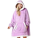 Giggling Getup Wearable Blanket Hoodie for Women Men Gifts for Women Mom Wife Sherpa Fleece Hooded Blanket Sweatshirt Warm Cozy Sherpa Wearable Throw with Pocket & Sleeves for Adult Standard Violet