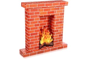 AmazingSpark 1 Set Christmas Corrugated Fireplace 35.5 x 29 x 8 Inch Cardboard Fireplace with 3D Fire Flame Prop 3D Life Size Cardboard Cutout Standup for Christmas Party Decorations (Red)