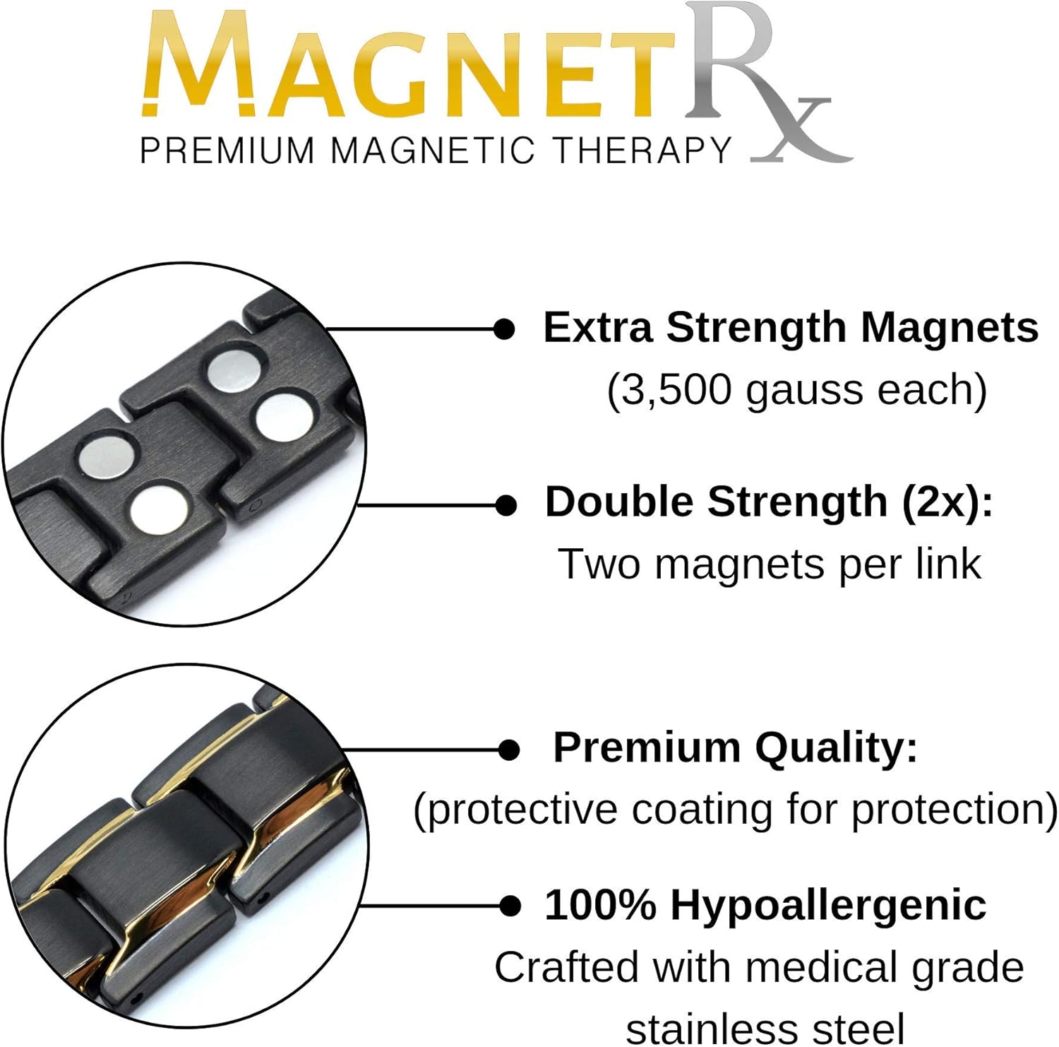 MagnetRX Ultra Strength Magnetic Therapy Bracelet Double Magnet Pain Relief for Arthritis and Carpal Tunnel: Health & Personal Care