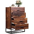WLIVE Wood Dresser for Bedroom with 4 Drawers, Chest of Drawers, Tall Dresser Drawers with Sturdy Metal Frame for Hallway, Living Room, Closet, Brown Oak