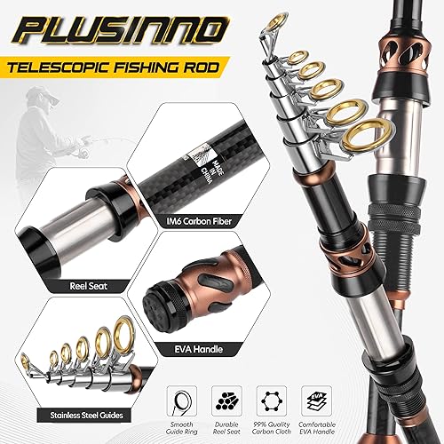 PLUSINNO Fishing Rod and Reel Combos -24 Ton Carbon Fiber