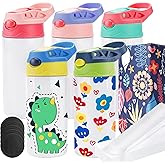 Joyclub 5 Pack Kids Sublimation Tumbler with Lid and Straw 12 oz Kids Sublimation Water Bottles Stainless Steel Cups for DIY Insulated Tumbler Heat Press Print