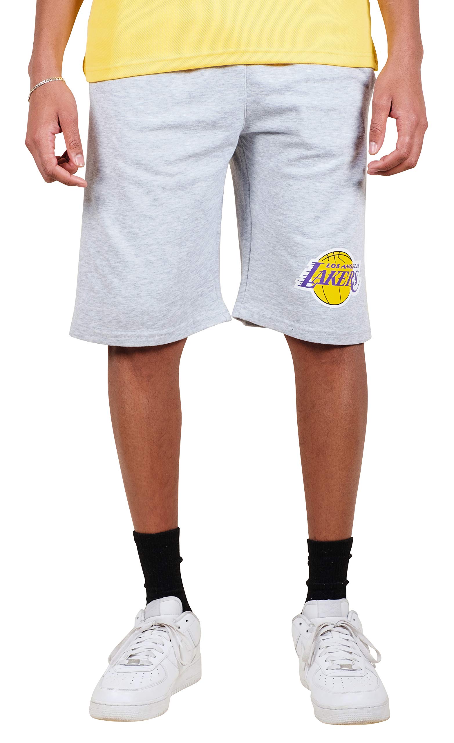 Ultra Game NBA Los Angeles Lakers Men\'s Active Workout Stripe Basketball Shorts, Heather Gray, Large