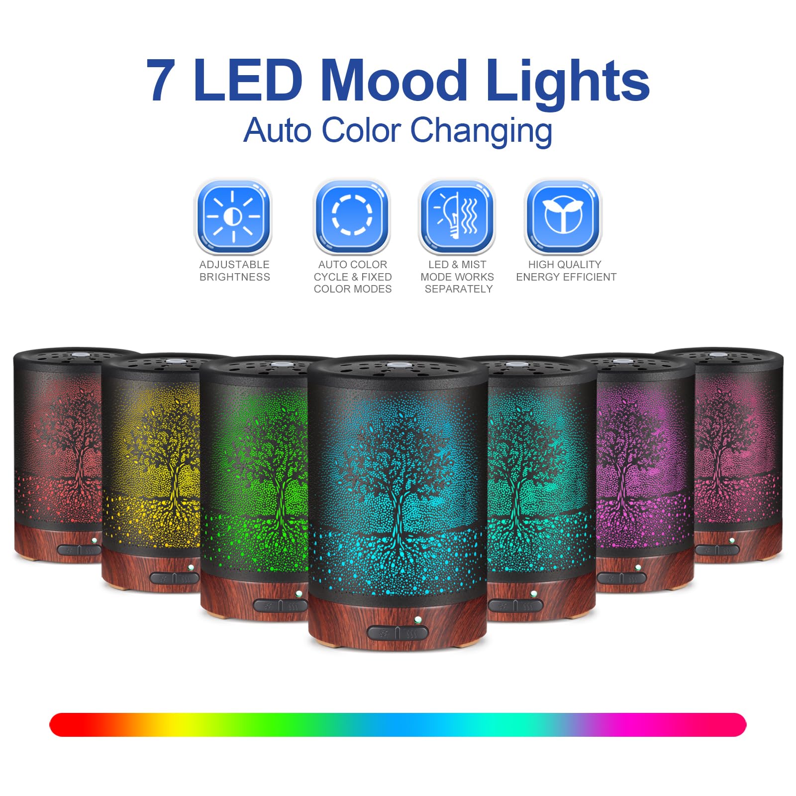 Essential Oil Diffuser- Aromatherapy Diffuser with7 Colors Light and Auto-Off for Women Metal Cool Mist Humidifier for Home and Office for Mom Women(Tree)