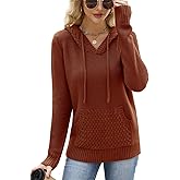 Sicnebee 2025 Fall Hooded Sweater Women Oversized V Neck Fashion Knit Long Sleeve Pullover Drawstring Hoodie with Pocket
