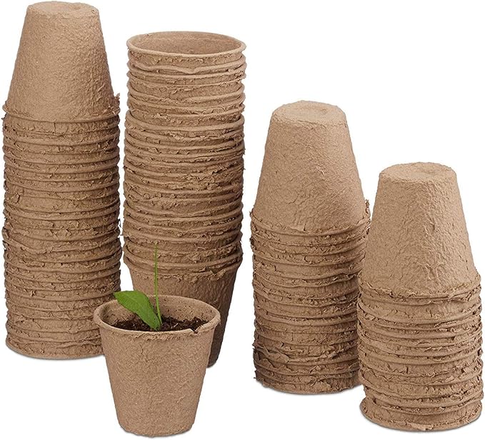 Kit Coltivazione Biodegradabile 100 Vasi Biodegradabili Per Semina 8 Cm - Vasetti Torba Con Etichette Per Orto E Giardino Coltivazione Semi