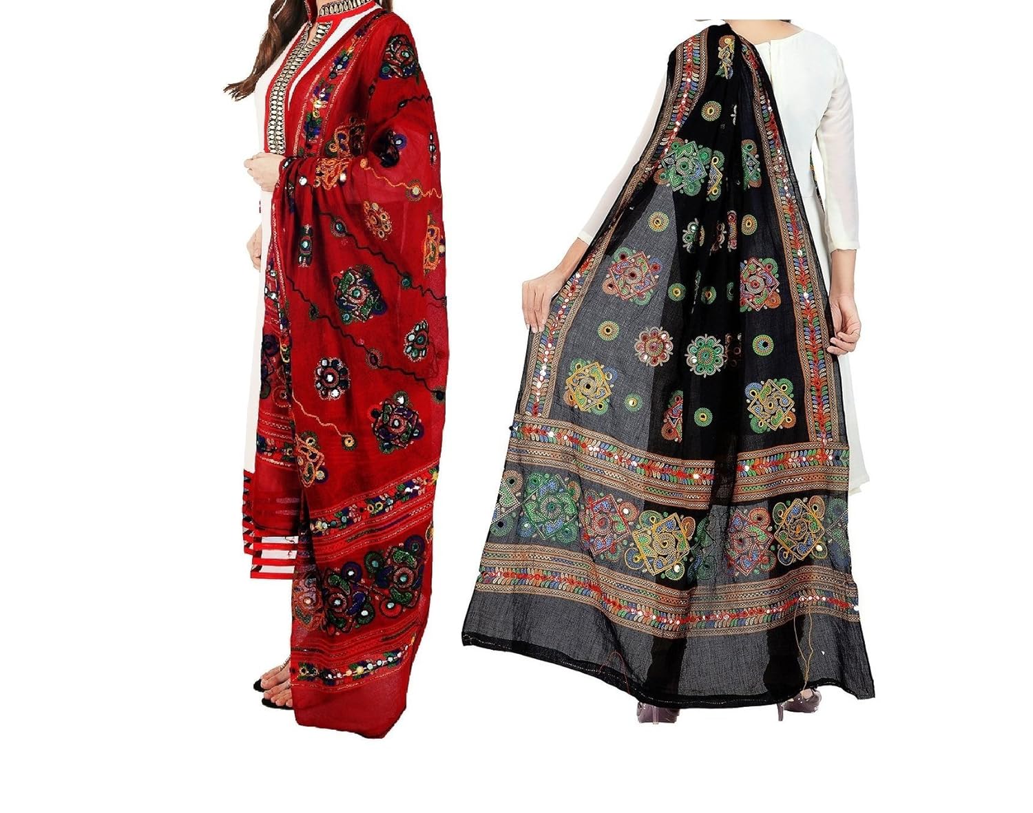 sunrise paridhan women's cotton dupattas - om01_multicolour_free size - pack of 2