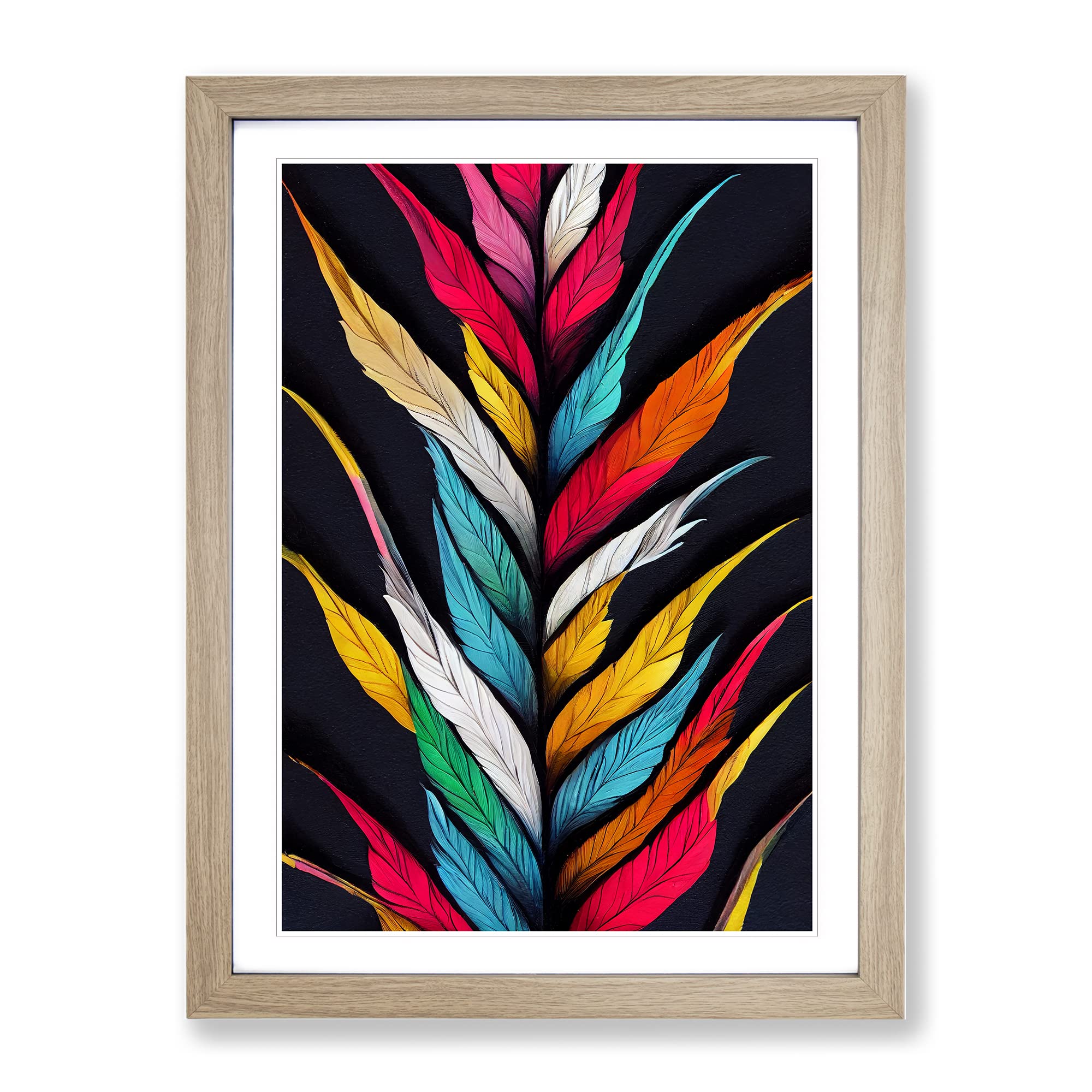 Rising Feathers Framed Print | A3 Oak Framed Wall Art | Ready to Hang | Modern Nature Picture | Living Room Bedroom Lounge Office