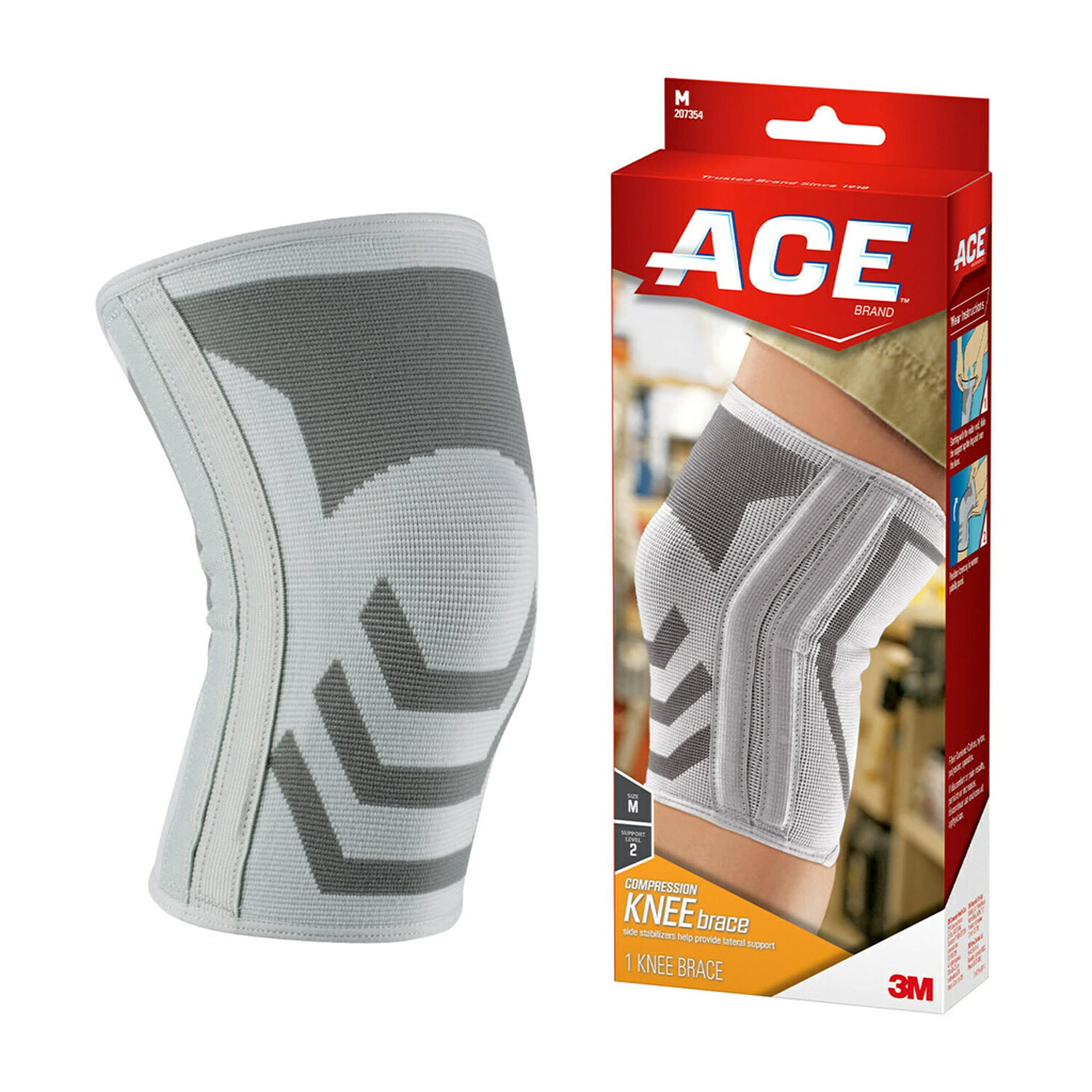 ACE Compression Knee Brace w/Side Stabilizers, Support Injured Knee With Mild Compression. Breathable Properties Let Sweat Escape, Medium