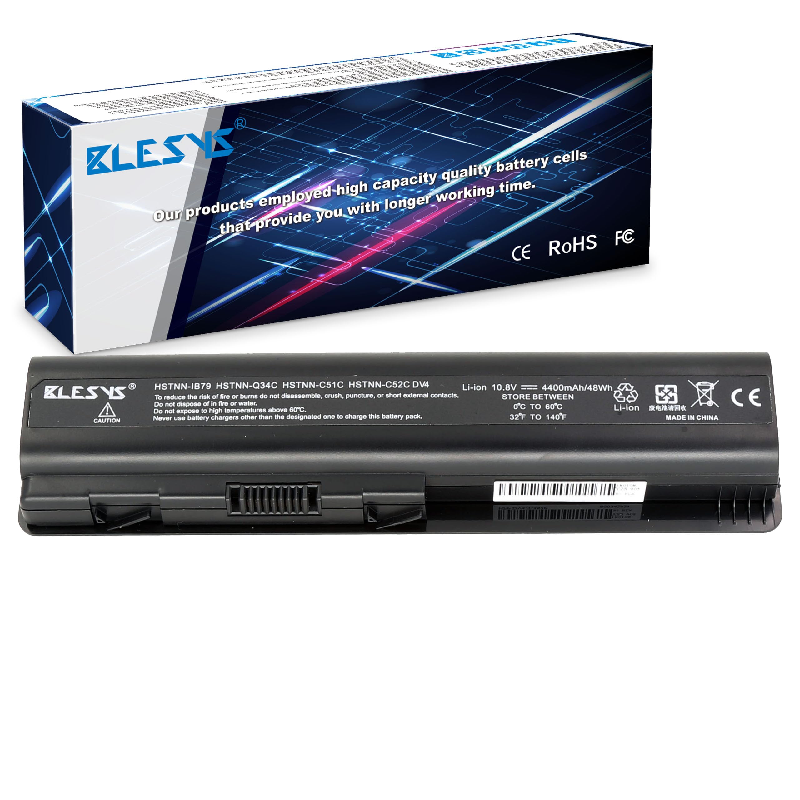 BLESYS EV06 Battery for HP Compaq Presario CQ61 CQ71 CQ60 CQ70 G61 G60 G70 G71 cq61-416sa Pavilion DV4-2000 DV6-2000 Series 498482-001 HSTNN-CB72 HSTNN-Q34C HSTNN-Q39C 513775-001 Laptop 10.8V 4400mAh