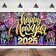 Large 71" X 43" Happy New Year Banner 2025, Firework New Years Eve Banner 2025, New Years Eve Party Banner for Happy New Year Decorations 2025, Colorful Happy New Year Decorations tineit