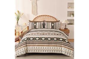 Boho King Size Bed in A Bag 7 Pieces,Brown/Coffee Comforter Set Aztec Striped Bedding Set Bohemian Patchwork Complete Set Geo