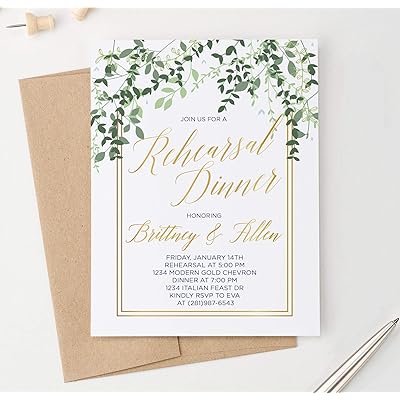 Buy Elegant Greenery Rehearsal Dinner Invitation Gold Rehearsal Dinner Party Invites Personalized Your Choice Of Quantity And Envelope Color Online In Kuwait B07tv867p2
