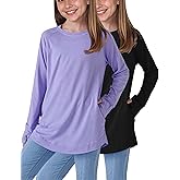 Liberty Pro 2-Pack Girls' Loose Fit Long Sleeve Tunic Tops with Pockets and Thumb Holes, Casual T Shirts for Tween Kids