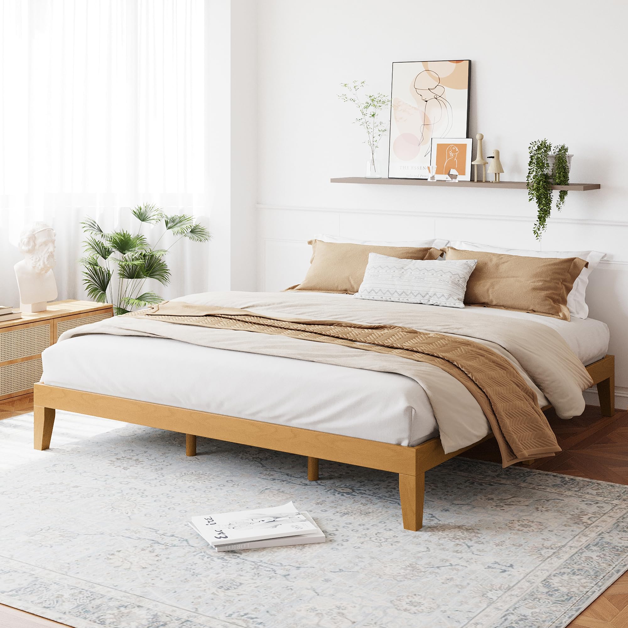 Photo 1 of ***PARTS ONLY***King Size Wood Platform Bed Frame-12 Inch Solid Wood Queen Bed Frame with Slat Support, No Box Spring Needed-Rustic Pine