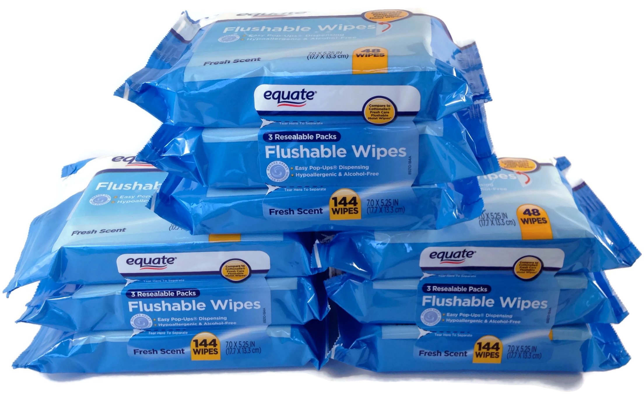 Baby Lot of 6 Packs EQUATE FLUSHABLE WIPES Fresh Scent 48 Wipes each