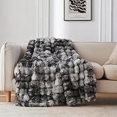 COOVA Faux Fur Throw Blanket for Couch, Cozy Soft and Fuzzy Plush Rabbit Fur Bubble Blanket for Sofa Bedroom Living Room, 50x60 Inches Tie Dye Light Grey