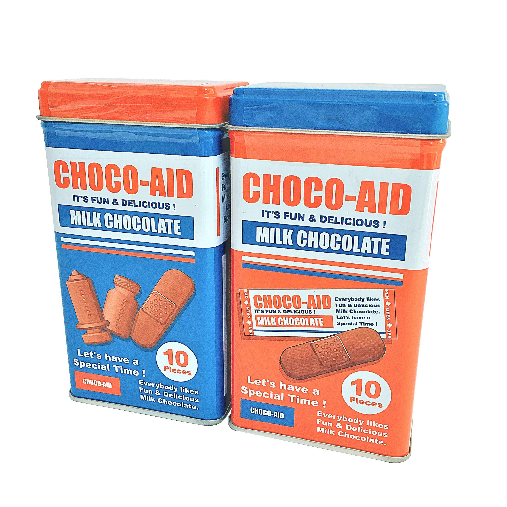 チョコエイド トールティン レッド缶 ブルー缶 2個セット バンソウコウ型チョコレート