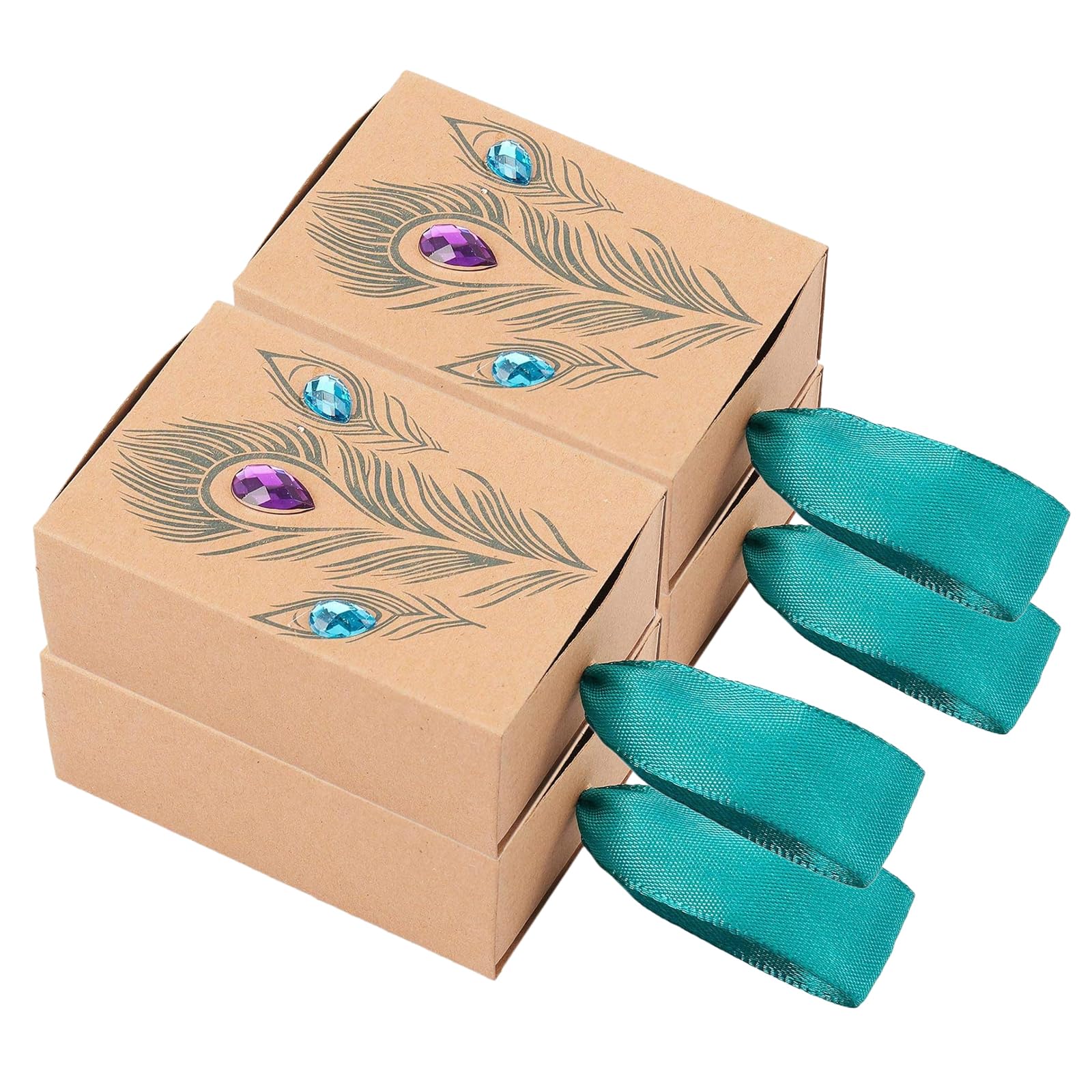 Allbusky 30PCS Kraft Paper Candy Boxes, Drawer Shape Sweet Wedding Favour Boxes, Peacock Feathers Party Gift Box with Colorful Diamond, Creative Paper Treat Box