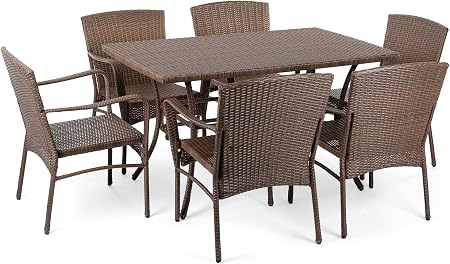 Amazon Com W Unlimited Leisure Collection Wicker Rattan Outdoor Garden Patio Furniture Dining Set 7pc Set Garden Outdoor