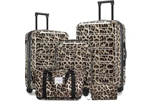 LARVENDER Luggage Sets 5 Piece Hardside Expandable Suitcase with Wheels Lock,PC+ABS Hardside Lightweight Rolling Suitcase for Women and Men,Cheetah