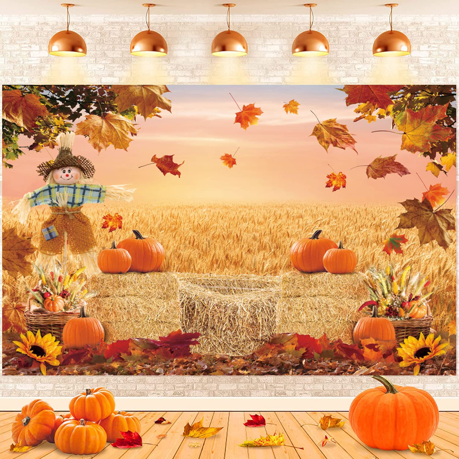 Autumn Pumpkin Backdrop Autumn Harvest Maple Hay Photography Background Sunflowers Newborn Baby Shower Banner Party Decorations Photo Backgrounds