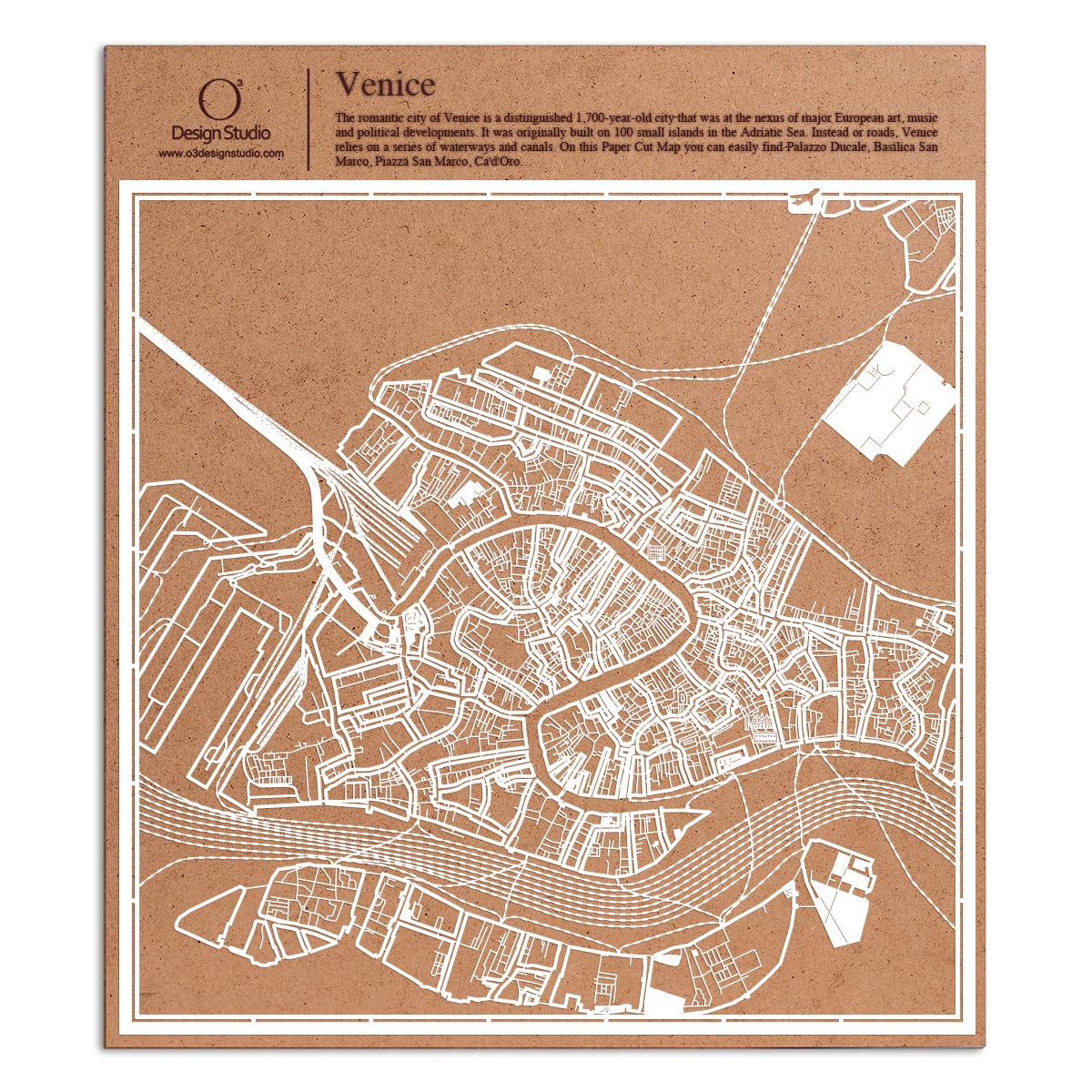 Venice Paper Cut Map by O3 Design Studio White 30x30 cm Paper Art