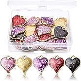 30pcs Heart Shape Charms Alloy Enamel Heart Pendants Jewelry Charms Glitter Mini Heart Charms Pendants with A Box for DIY Earring Bracelet Necklace Jewelry Crafts Making