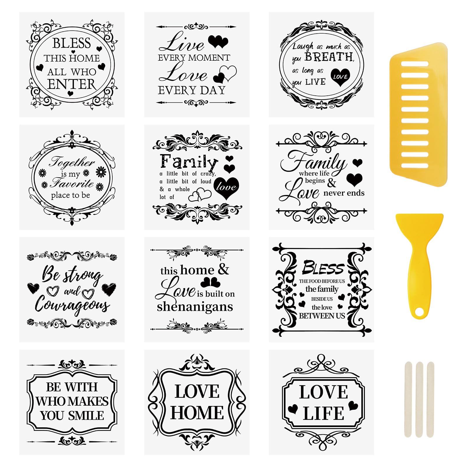 WANDIC 12PCS Rub On Transfer Sticker, Black Inspirational Words Transfer Decals Inspiring DIY Scrapbook Stickers for Craft Greeting Cards Gift Wrapping Decoration