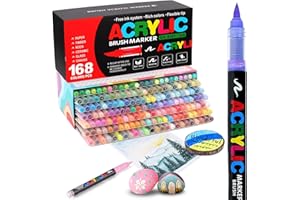 168 Colors Acrylic Paint Markers, Soft Brush Tip Acrylic Paint Pens, Waterproof Coloring Art Markers for Wood, Metal, Ceramic