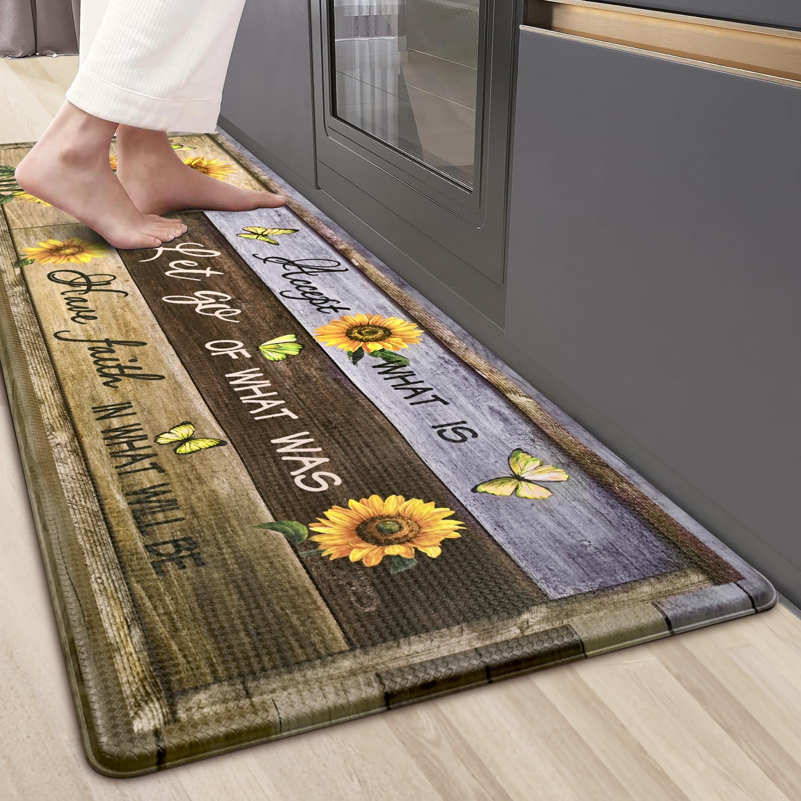 Photo 1 of Likiyol Kitchen Mats for Floor Sunflower Kitchen Rugs Anti Fatigue Farmhouse Jo Floral Non Slip Kitchen Rugs and Mats Washable Kitchen Floor Mat for Home, Sink, 18'' x 60''