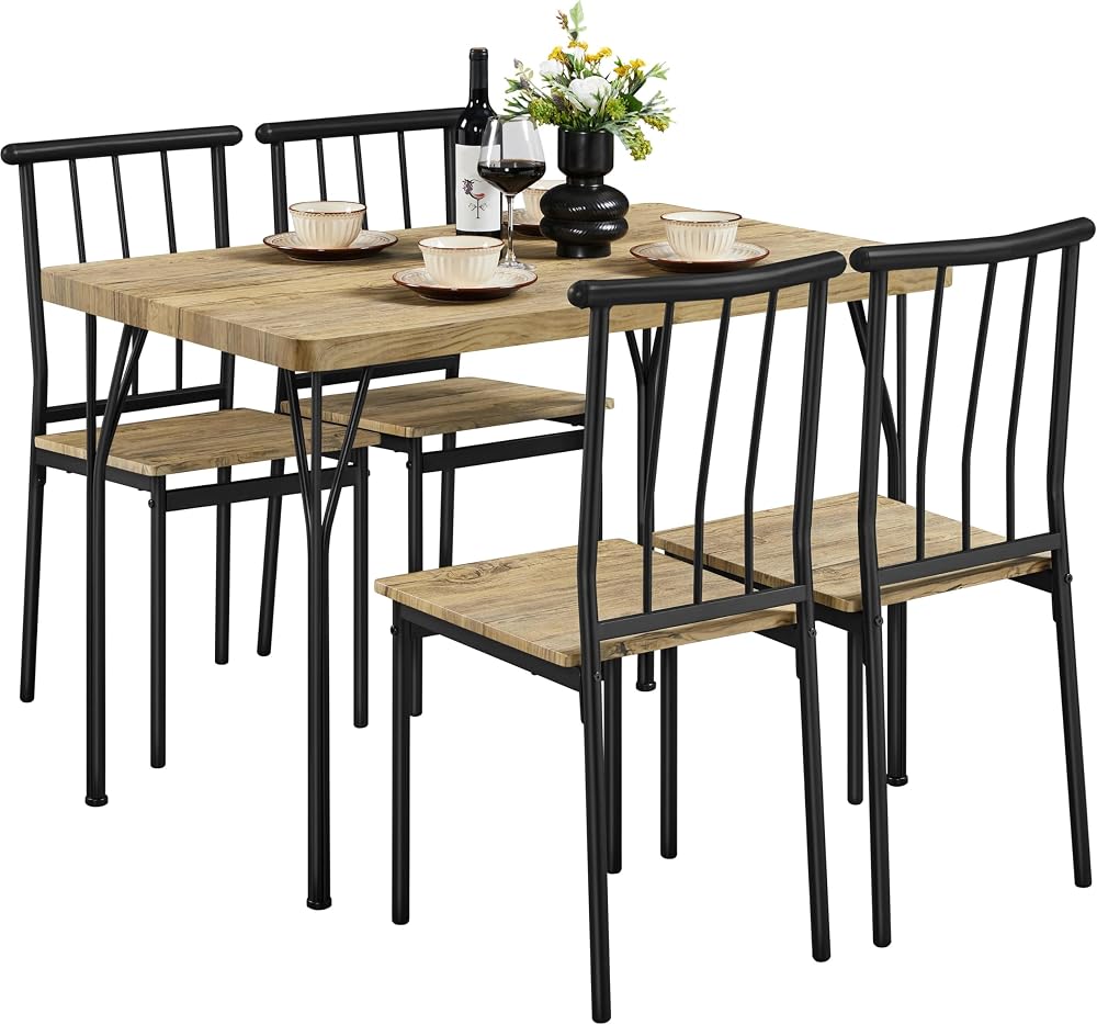 Yaheetech 4-Piece Dining Set Table 110x70 cm Brown with 4 Chairs