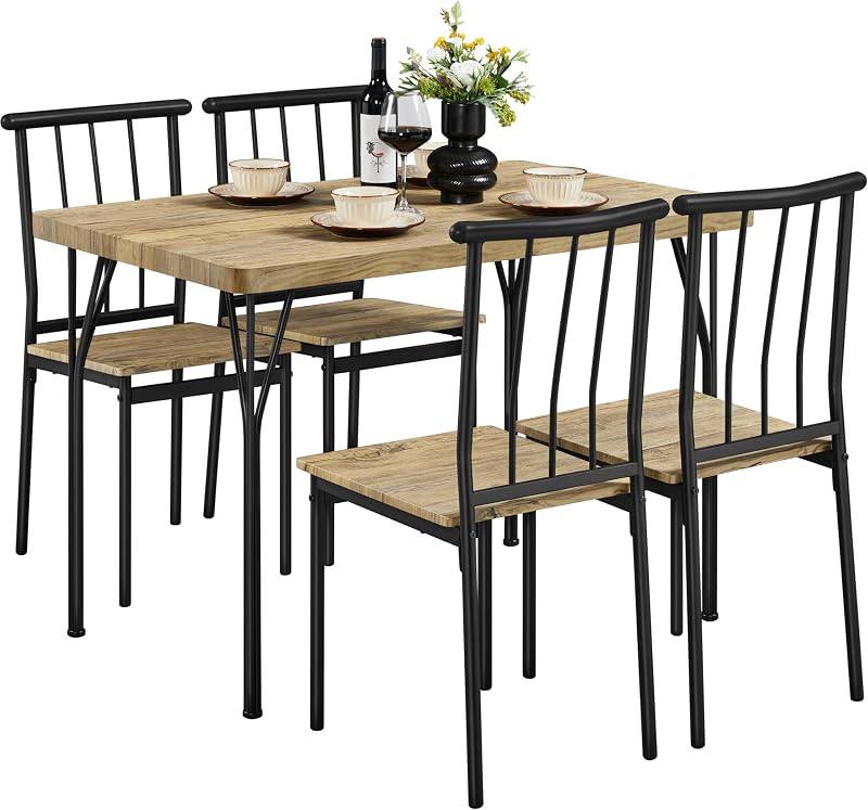 Yaheetech 4-Piece Dining Set Table 110x70 cm Brown with 4 Chairs