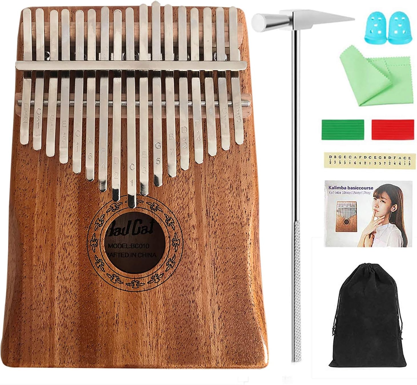 Bad Cat BC-010 Kalimba 17 Keys Thumb Piano High-Performance Tuning Hammer and Study Instruction