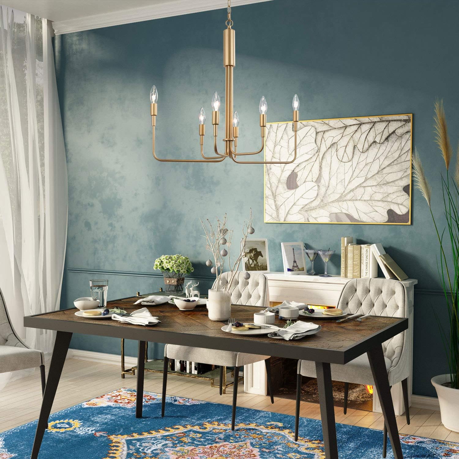 KSANA Gold Chandelier, 6-Lights Modern Chandeliers for Dining Rooms, Living Room, Bedroom, Kitchen, Brushed Gold Finish: Home Improvement