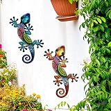 HONGLAND Metal Gecko Wall Art 2 Pack 15 Inch Lizard Outdoor Decor view 2