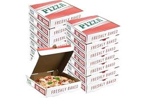 WOKAV 15 Pcs 8 Inch Red Ventilated Pizza Box for Pizza, Burgers & Snacks – Food-Grade Corrugated Kraft, Quick-Fold Design, Eco-Friendly Packaging
