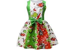 Maturead Kids Girls Dress Sleeveless Cartoon Casual Dress Halloween Christmas Party Dress Green 2-10 Years