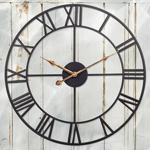 Outdoor Clocks for Patio, Large Outdoor Pool Clock, Vintage Metal Outdoor Clock Silent Battery Operated, European Industrial Skeleton Wall Clock for Backyard/Garden/Fence, 18 in