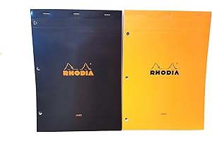 Rhodia Staplebound Black and Orange 8.25 X 11.75 Lined with Margin 3 Hole Punched Notepad, Pack of 2