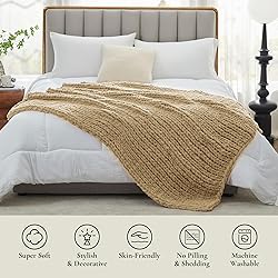 Amélie Home Chunky Knit Blanket Throw, Thick Soft