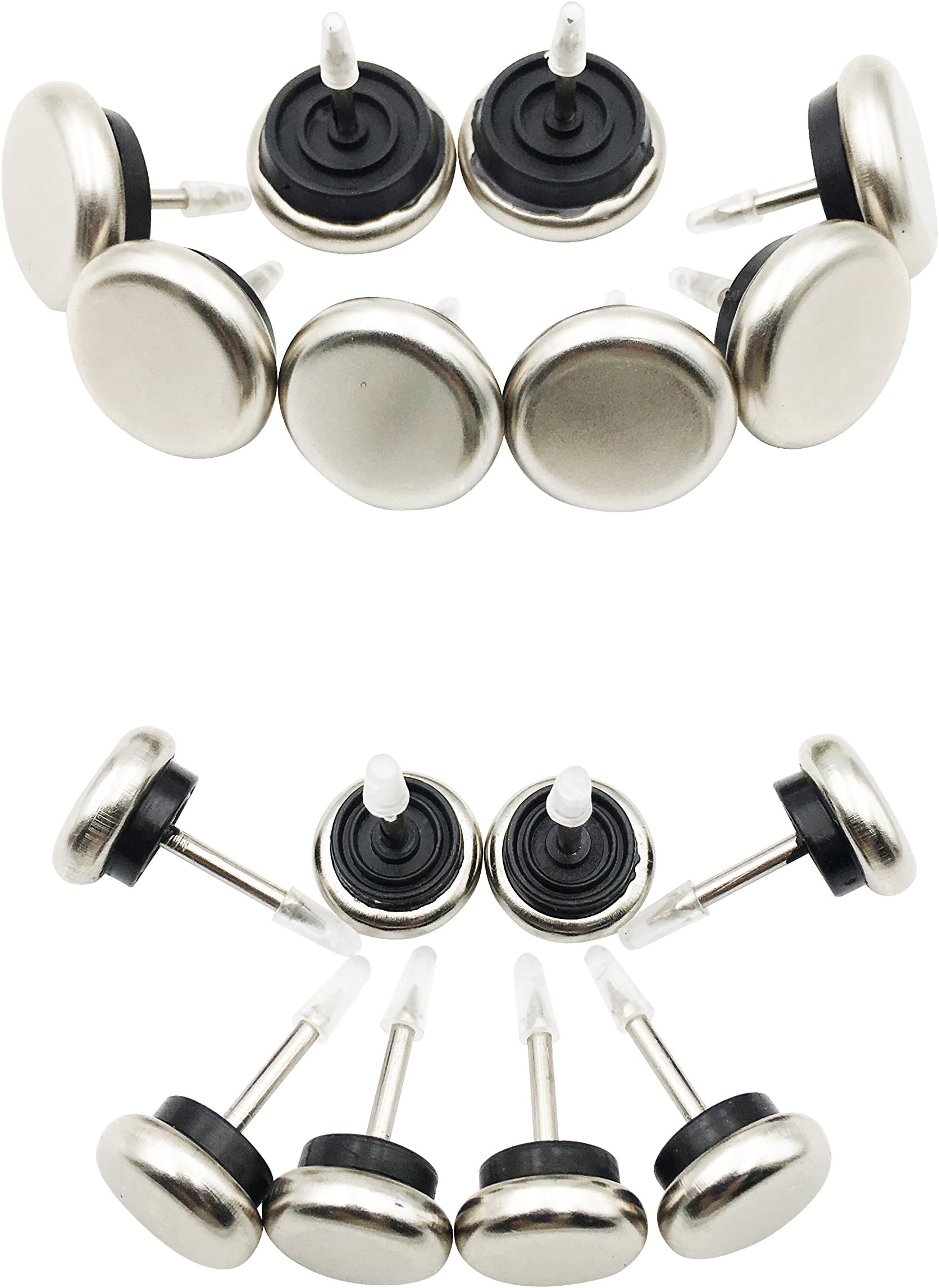 16-Pack Nickel Base Cushioned Nail-on Glides,Nail On Furniture Glides for Carpeted Floor,8-Pack 1"(25mm) Metal Nail on Glides and 8-Pack 5/8"(16mm) Metal Glides for installation in wooden legs