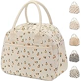 Carry bloom Lunch Box for Women, Insulated Lunch Bag Cute Corduroy Lunchbag Reusable Lunchbox for Work (flower yellow)