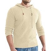 Askdeer Men's Pullover Sweater Long Sleeve Waffle Knitted Sweater Casual Soft Hoodie Pullover Sweaterwith Ribbing Edge Beige