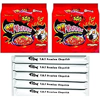 Samyang 2X Spicy HOT Chicken Flavor Ramen, HACK BULDAK, Pack of 10, with 5 Fish Logo Chopsticks